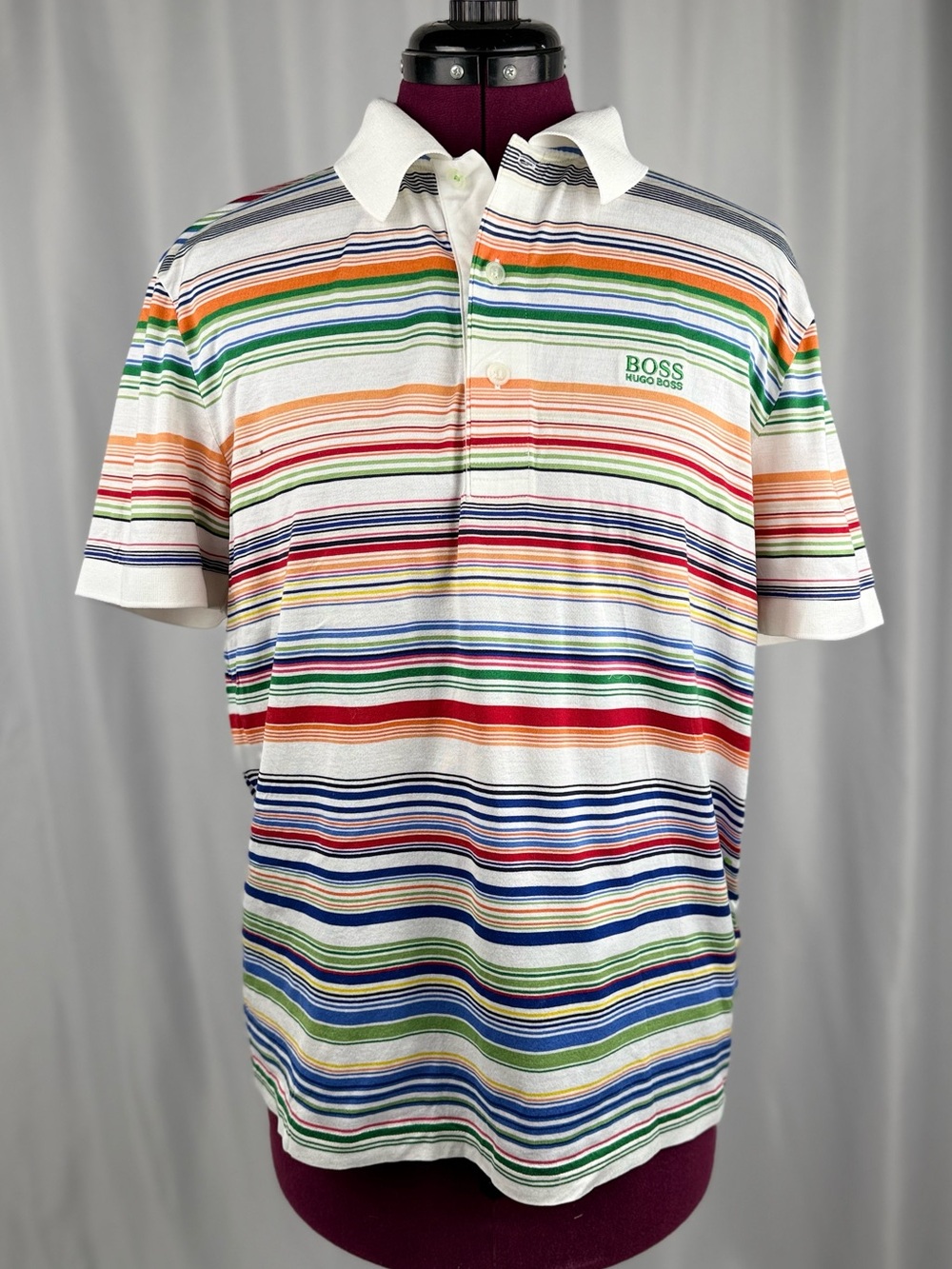 Hugo Boss White Polo with Multicolor Horizontal Stripes